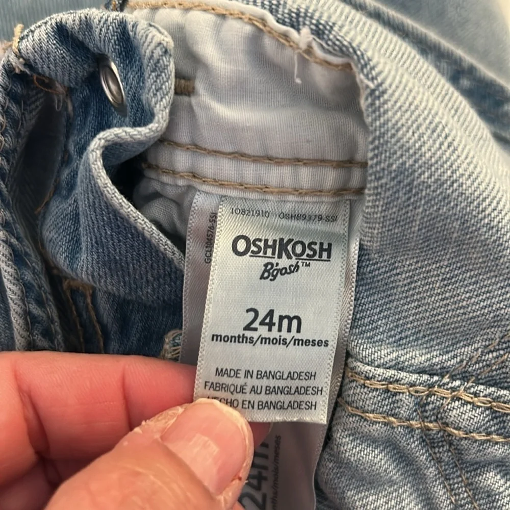 OshKosh B'gosh Girl's Denim Pink Heart Print Overall Jeans Size 24 months